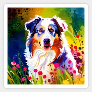 Australian Shepherd in a Field of Flowers Sticker